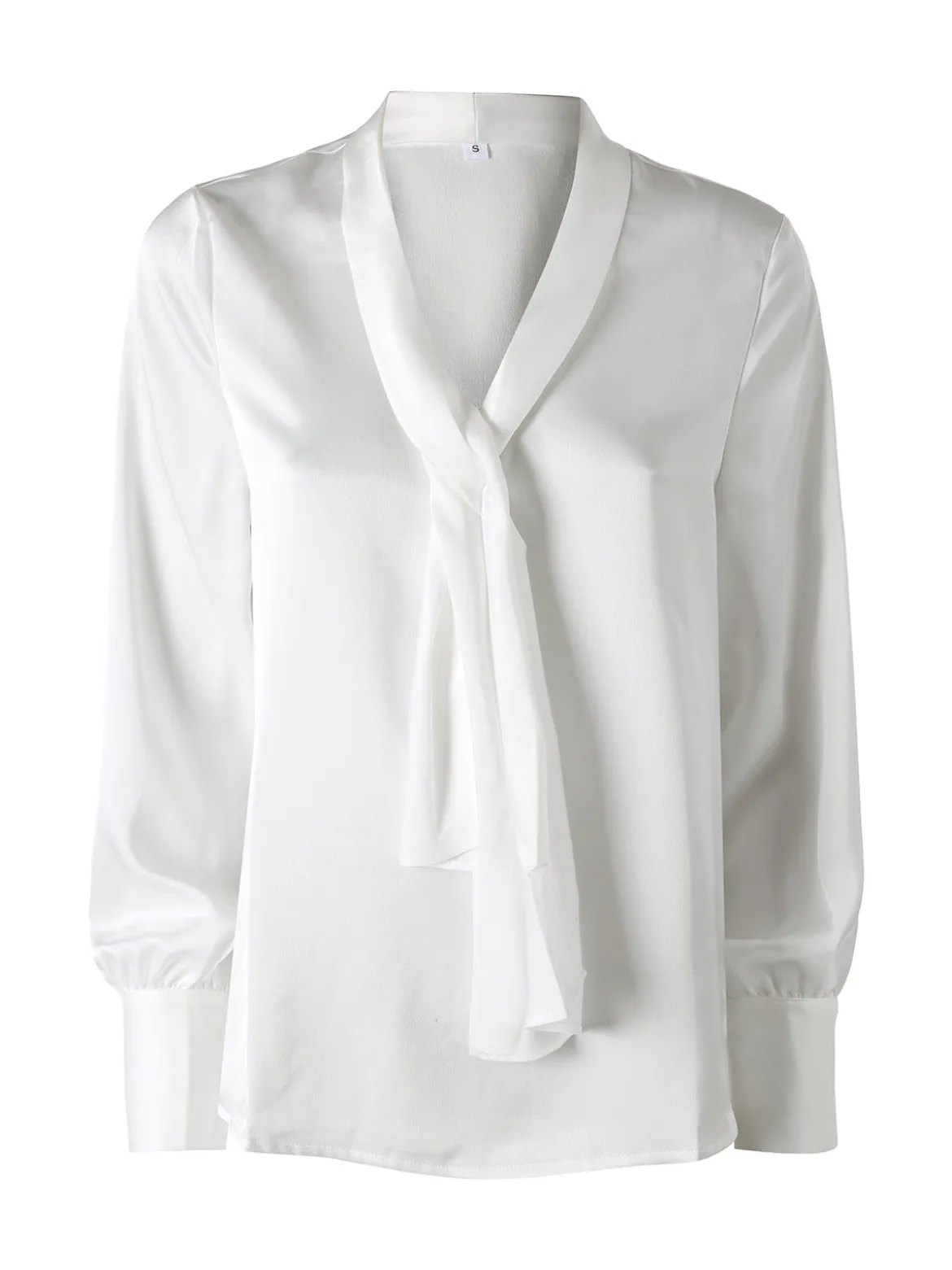 Solada Blusa donna a maniche lunghe in tessuto simil raso - bianco