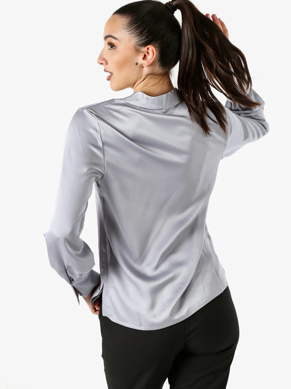 Solada Blusa donna a maniche lunghe in tessuto simil raso - grigio