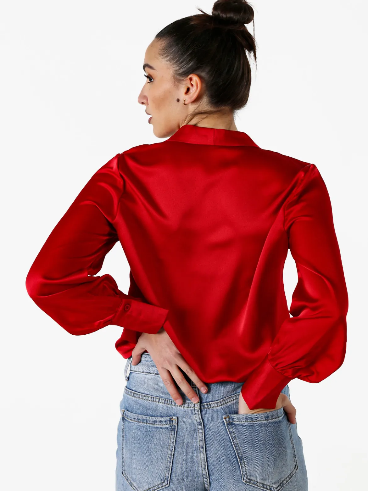 Solada Blusa donna a maniche lunghe in tessuto simil raso - rosso