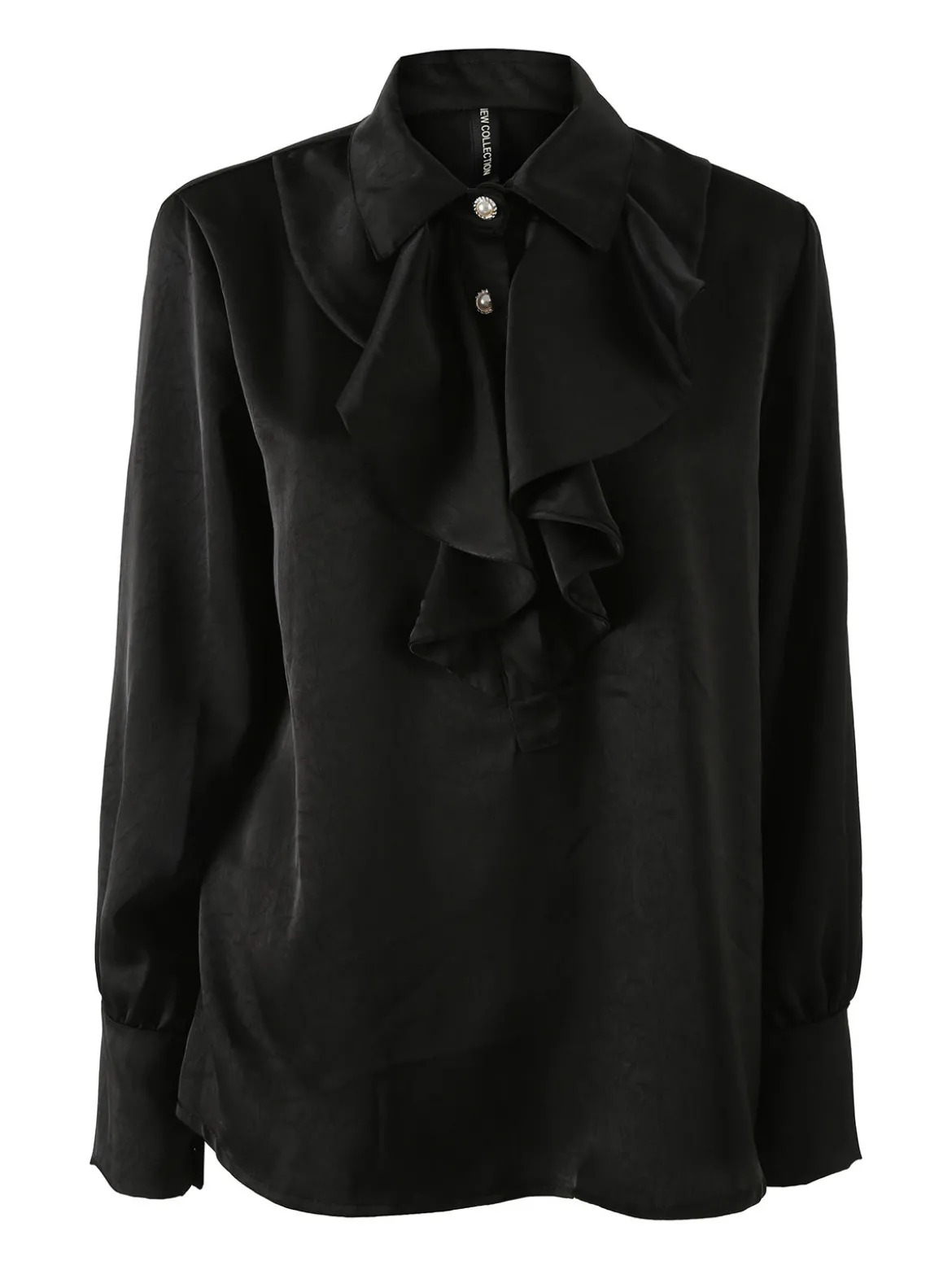 Solada Blusa donna con bottoni di perle e volant sullo scollo - nero