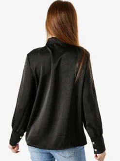 Solada Blusa donna con bottoni di perle e volant sullo scollo - nero