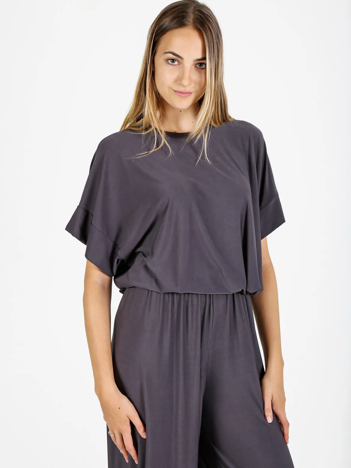 Solada Blusa donna con maniche corte a pipistrello - grigio