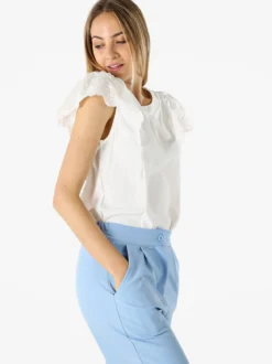 Solada Blusa donna con maniche corte in pizzo macramè - bianco