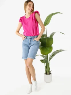 Solada Blusa donna con maniche corte in pizzo macramè - fucsia