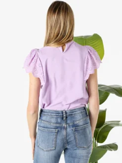Solada Blusa donna con maniche corte in pizzo macramè - lilla