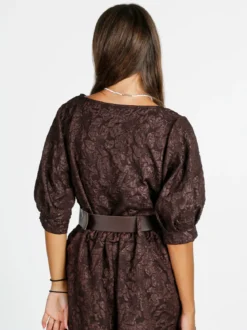 Solada Blusa donna con ricami e maniche corte a palloncino - moro