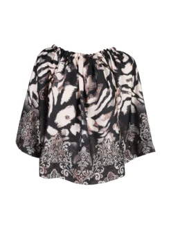 Solada Blusa donna con scollo a barca e maniche corte ampie - nero