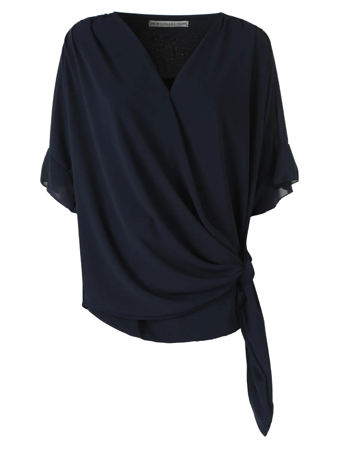 Solada Blusa donna elegante a maniche corte annodata sul fondo - blu scuro