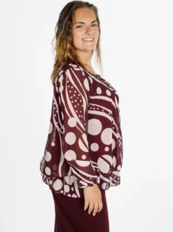 Solada Blusa donna fantasia a maniche lunghe - bordeaux