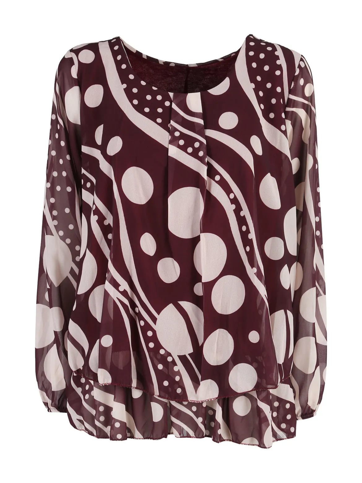 Solada Blusa donna fantasia a maniche lunghe - bordeaux