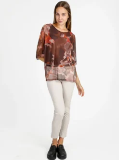 Solada Blusa donna fantasia con maniche a pipistrello - marrone