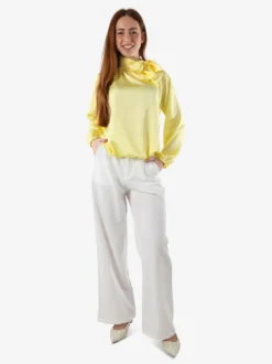 Solada Blusa donna in tessuto simil raso a maniche lunghe - giallo