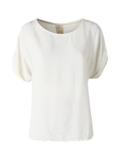 Solada Blusa donna in viscosa a maniche corte con bottoni decorati sul retro - beige
