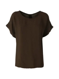 Solada Blusa donna in viscosa a maniche corte con bottoni decorati sul retro - moro
