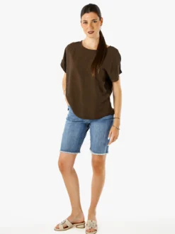 Solada Blusa donna in viscosa a maniche corte con bottoni decorati sul retro - moro