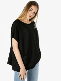 Solada Blusa donna in viscosa con maniche corte a pipistrello - nero