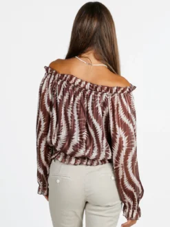 Solada Blusa donna maniche lunghe con scollo a barca - moro