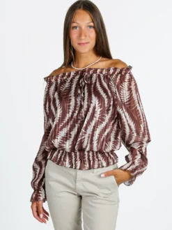 Solada Blusa donna maniche lunghe con scollo a barca - moro