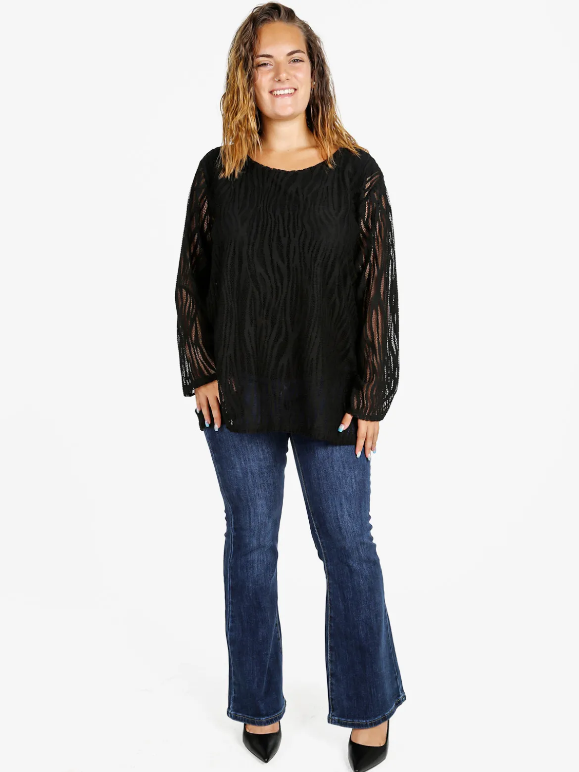 Solada Blusa donna ricamata a maniche lunghe - nero