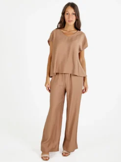 Solada Blusa donna senza maniche con scollo a V - kaki