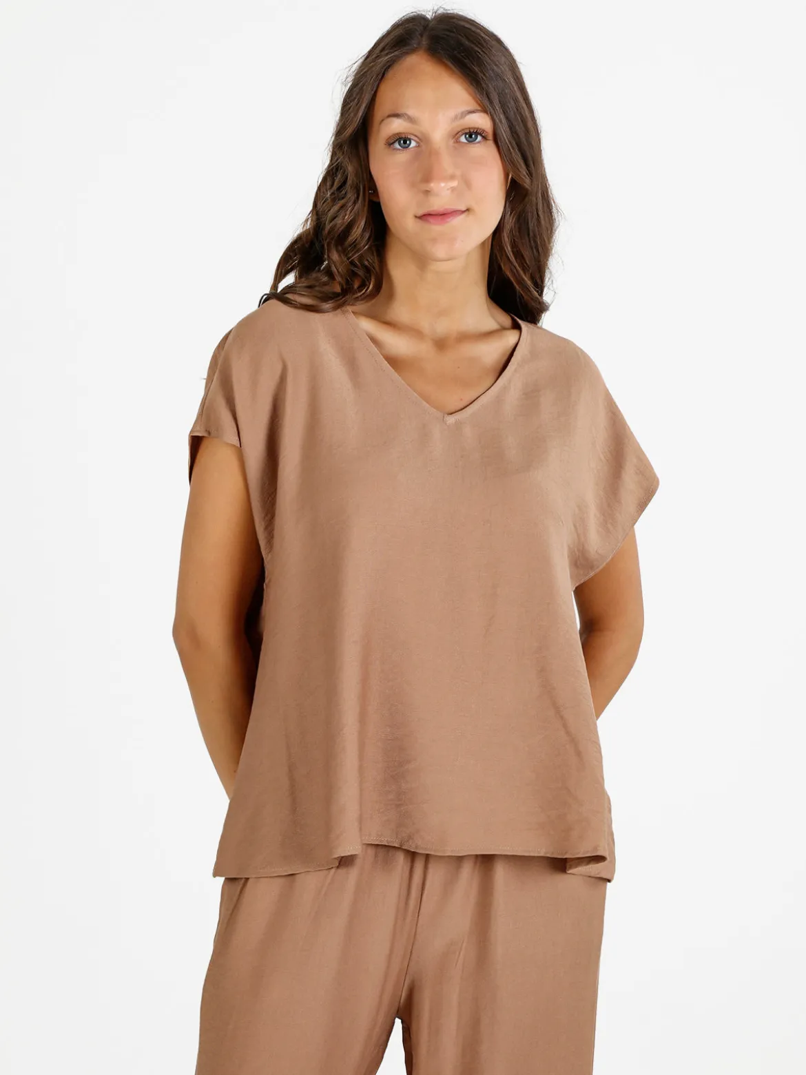Solada Blusa donna senza maniche con scollo a V - kaki
