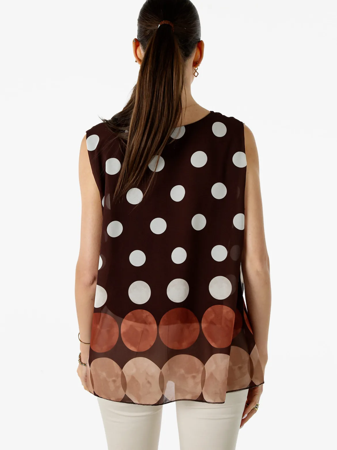 Solada Blusa donna smanicata con stampa a pois grossi - moro