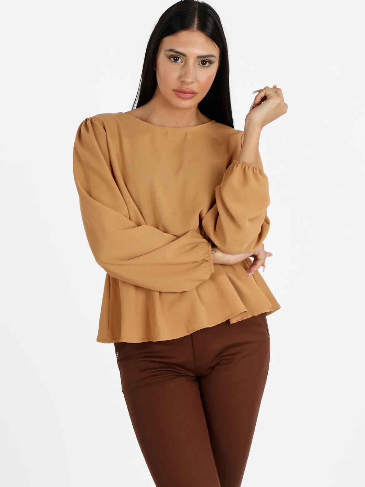 Solada Blusa donna tinta unita a maniche lunghe