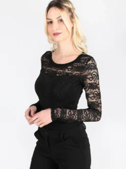 Solada Body con maniche in pizzo e strass