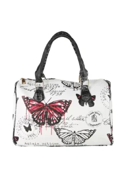 Solada Borsa bauletto da donna con stampa farfalle - rosso