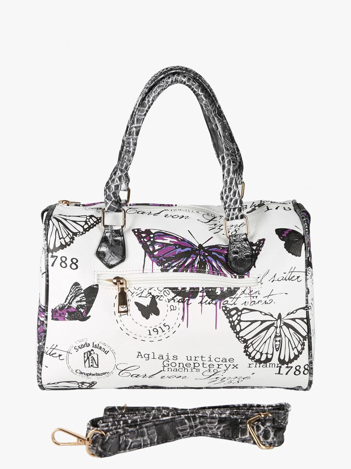 Solada Borsa bauletto da donna con stampa farfalle - viola