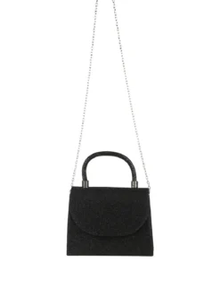 Solada Borsa donna elegante con lurex brillanti e manico con strass - nero