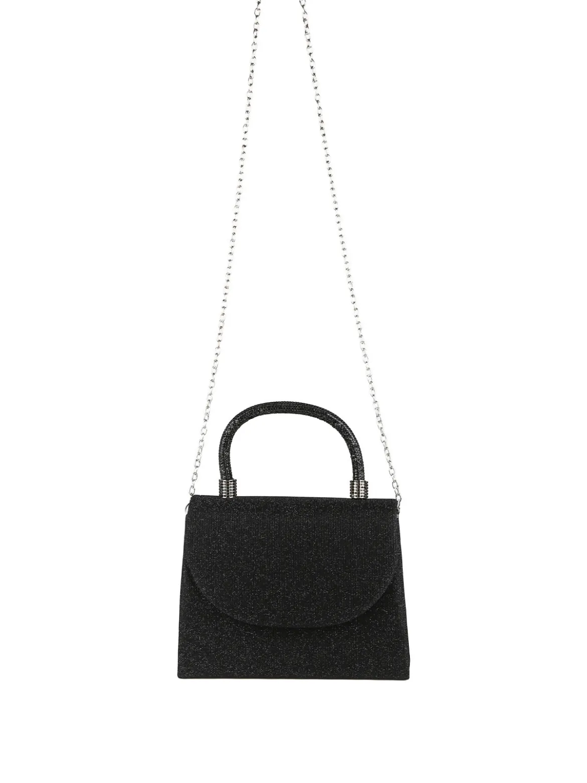 Solada Borsa donna elegante con lurex brillanti e manico con strass - nero
