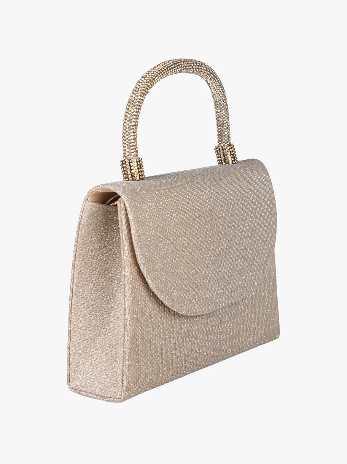 Solada Borsa donna elegante con lurex brillanti e manico con strass - champagne