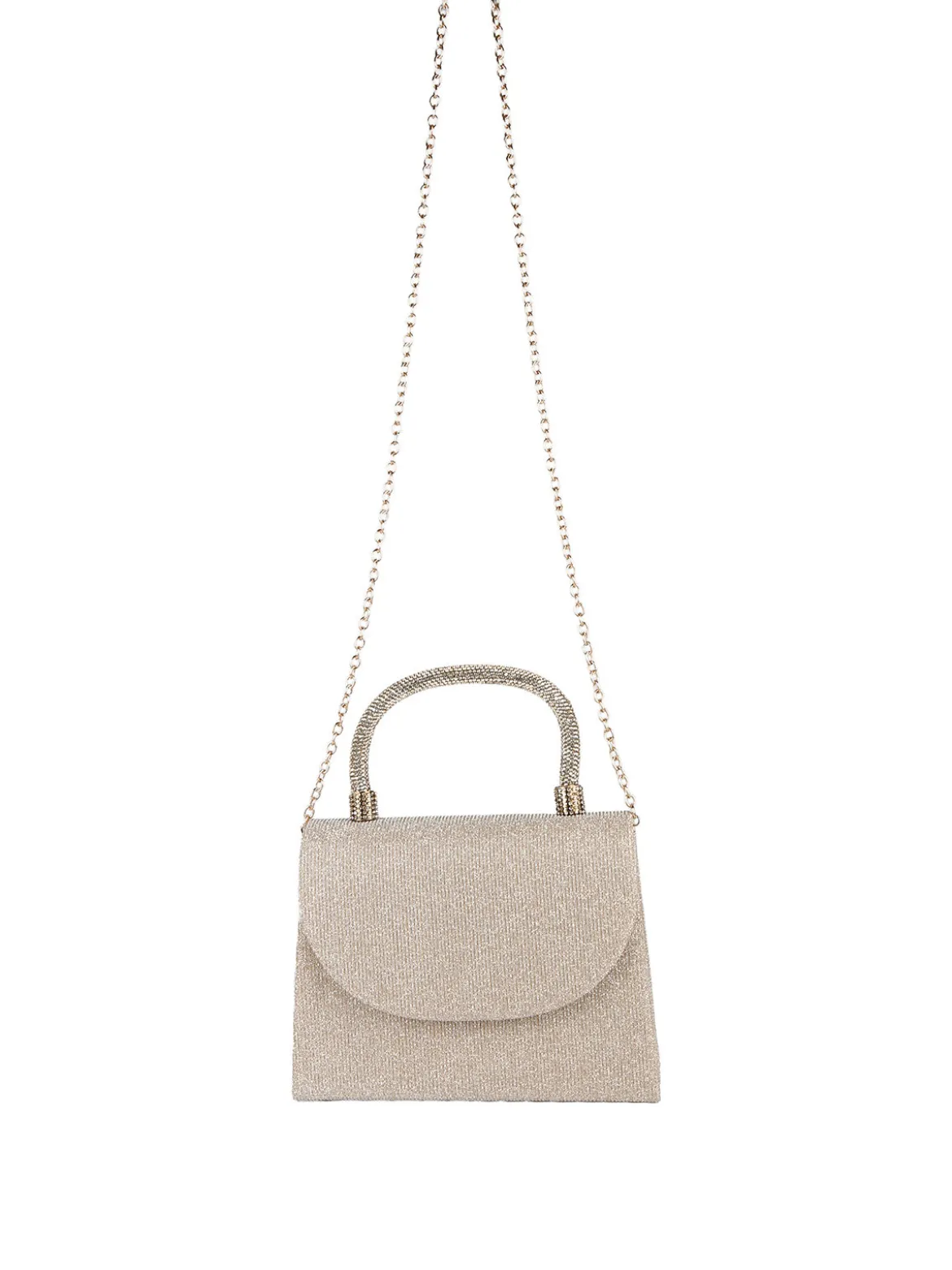 Solada Borsa donna elegante con lurex brillanti e manico con strass - champagne