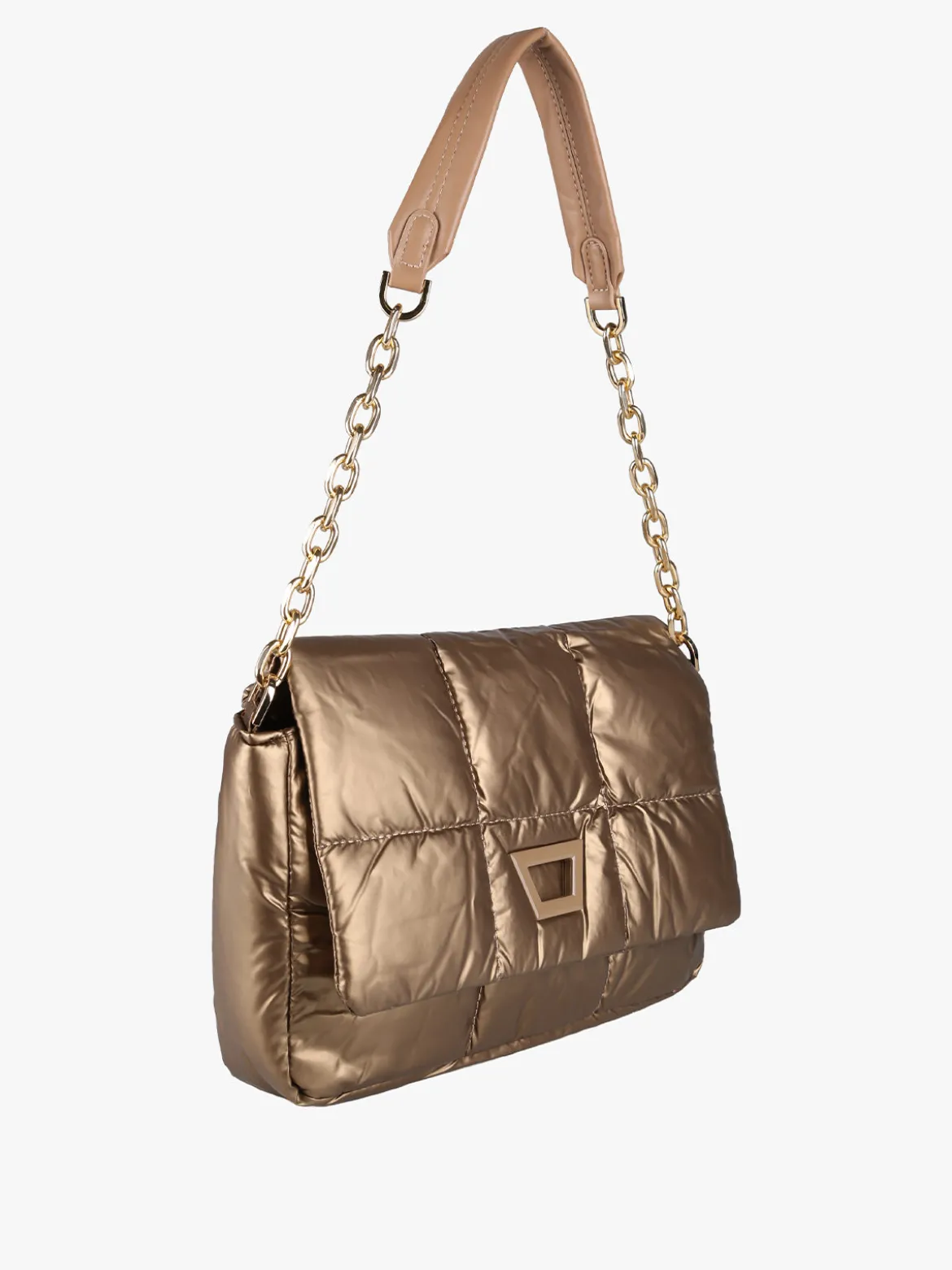 Solada Borsa donna puffer trapuntata con manico a catena - marrone