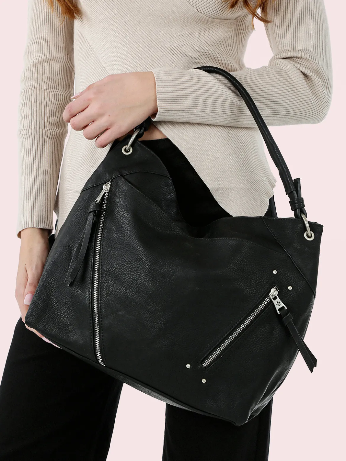 Solada Borsa hobo da donna in ecopelle - nero