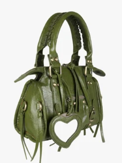 Solada Borsa mini da donna in ecopelle con doppi manici e specchietto - verde