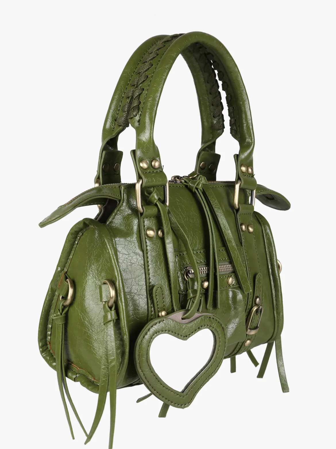 Solada Borsa mini da donna in ecopelle con doppi manici e specchietto - verde