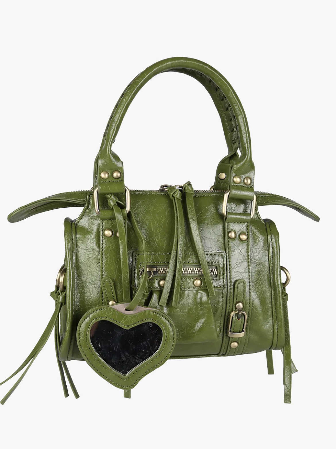 Solada Borsa mini da donna in ecopelle con doppi manici e specchietto - verde