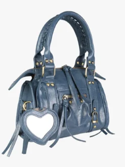 Solada Borsa mini da donna in ecopelle con doppi manici e specchietto - blu