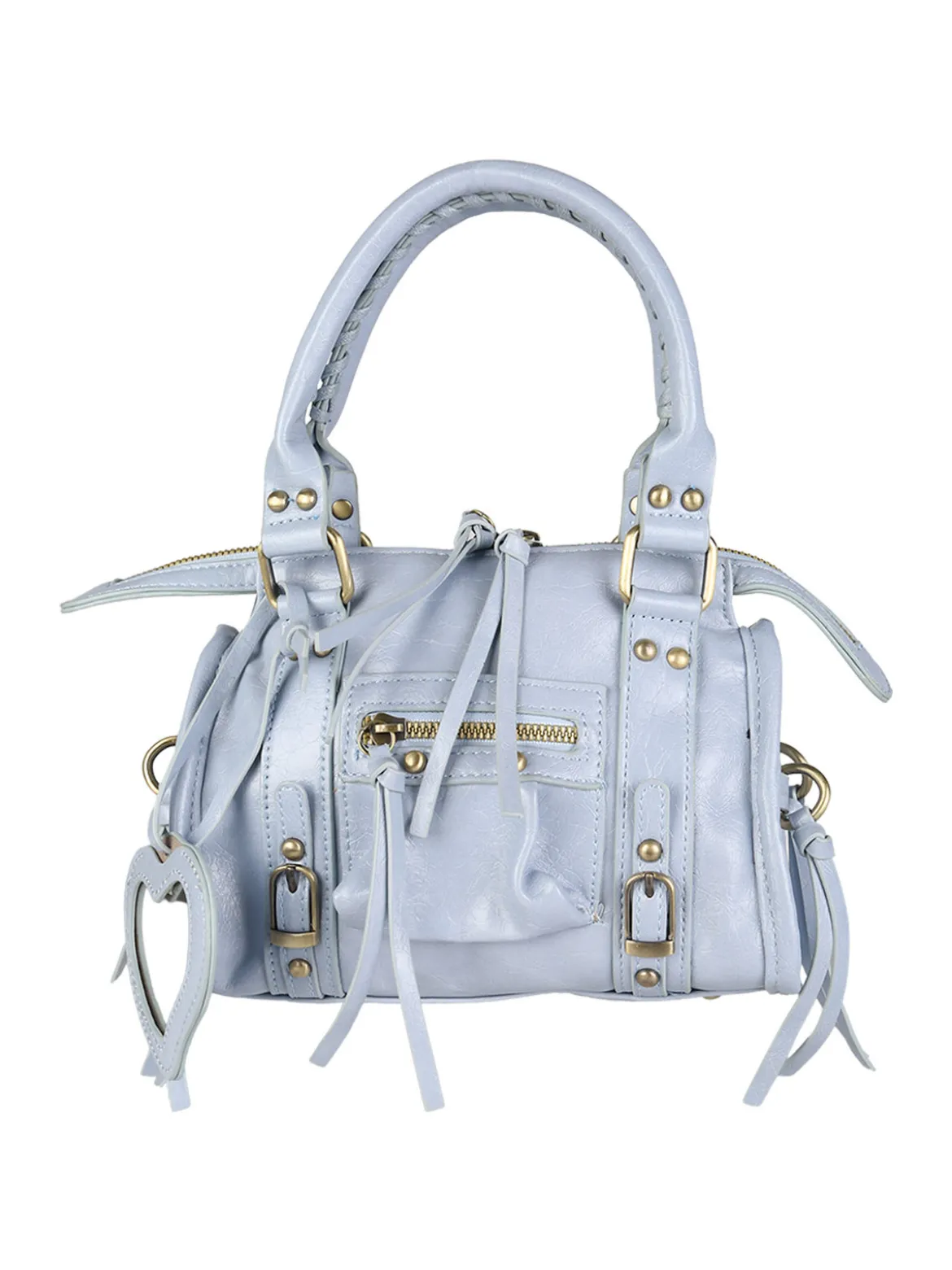 Solada Borsa mini da donna in ecopelle con doppi manici e specchietto - azzurro