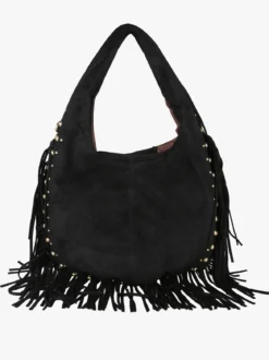 Solada Borsa scamosciata da donna con nappine e borchie - nero