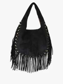 Solada Borsa scamosciata da donna con nappine e borchie - nero