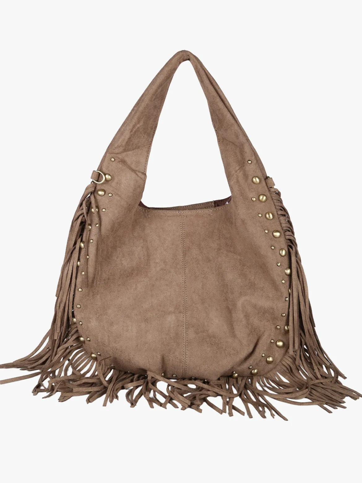 Solada Borsa scamosciata da donna con nappine e borchie - taupe