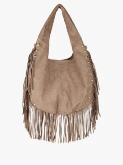 Solada Borsa scamosciata da donna con nappine e borchie - taupe