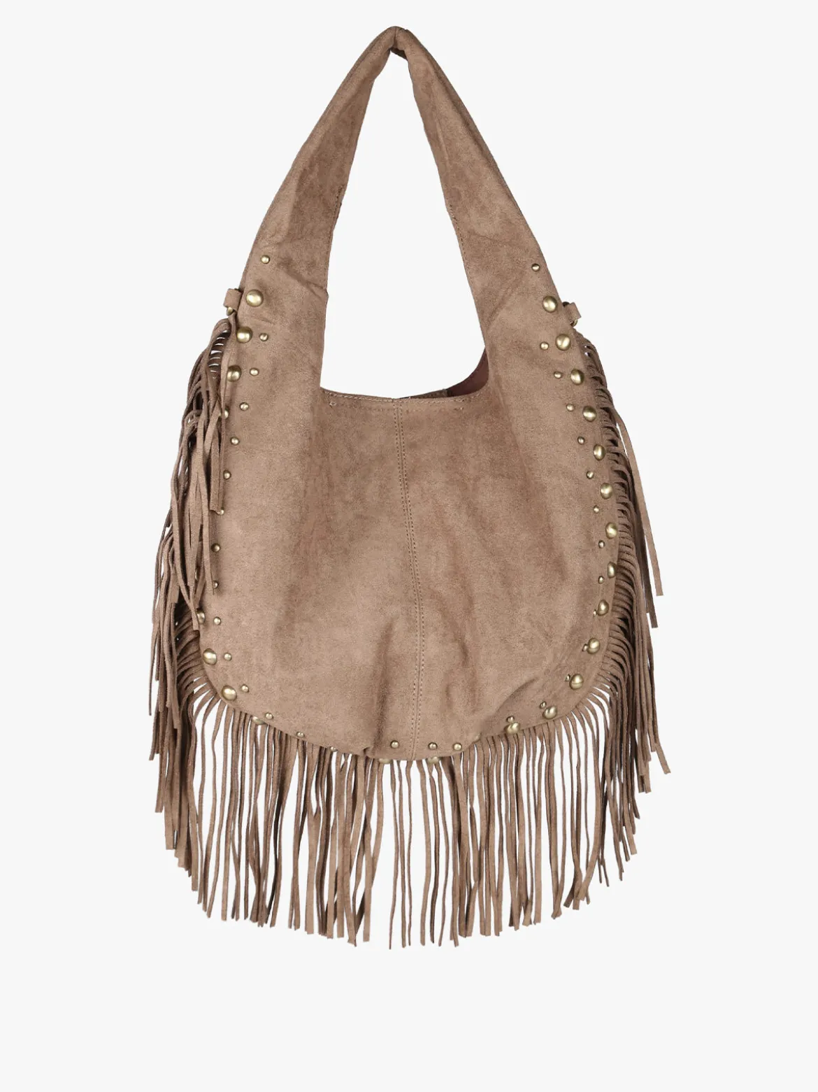 Solada Borsa scamosciata da donna con nappine e borchie - taupe