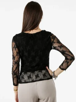 Solada Camicetta in pizzo da donna con scollo V - nero