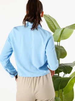 Solada Camicia crop da donna a maniche lunghe con cravattino a foulard - azzurro