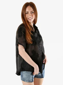 Solada Camicia da donna a maniche corte con ricami - nero