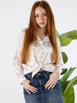 Solada Camicia da donna a maniche lunghe con stampa floreale - bianco